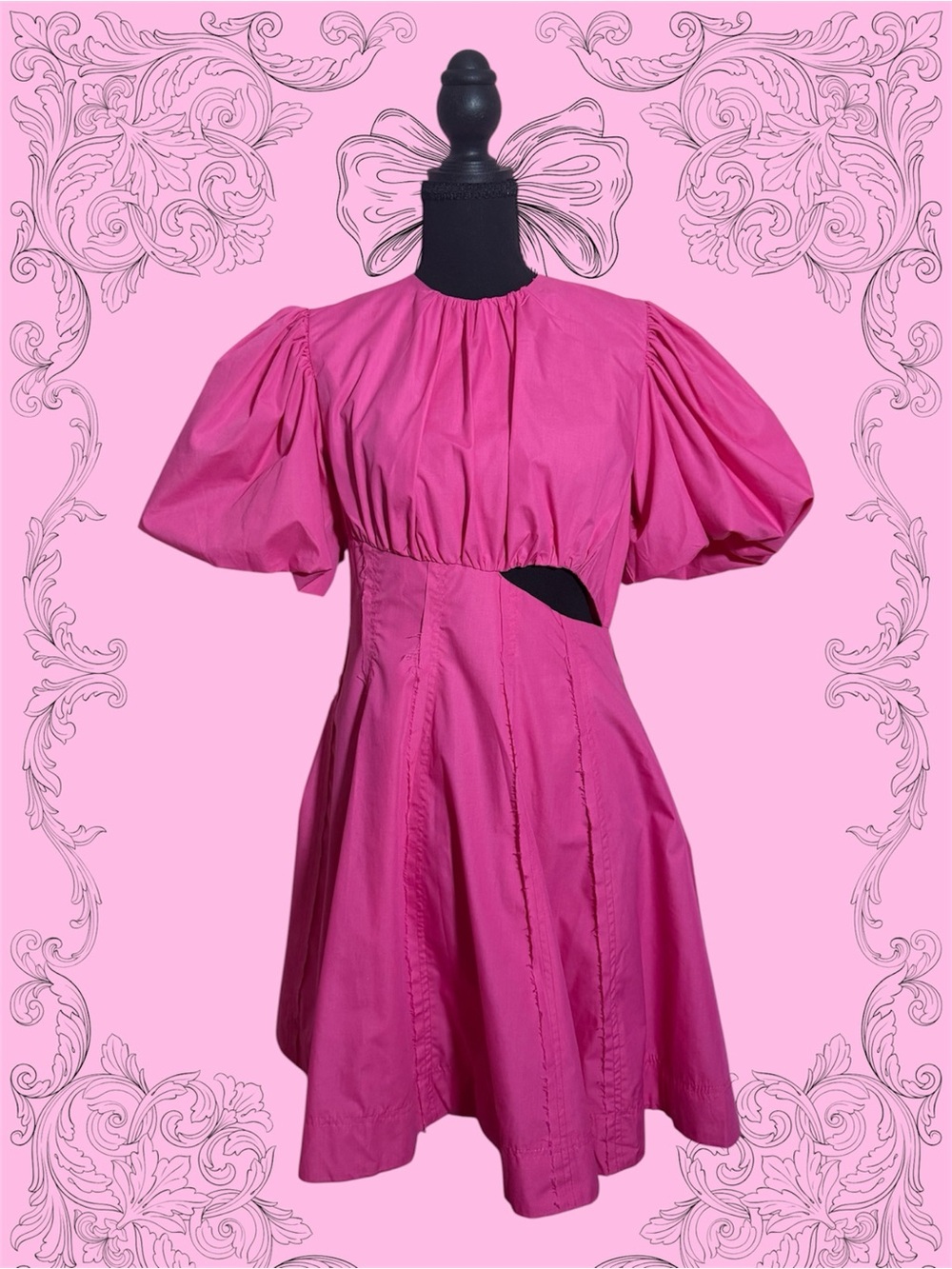 Statement Pink Puff Sleeve Mini Dress with Side Cutout